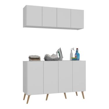 Imagem de Conjunto Lavanderia Retrô Multiuso Armário Aéreo E Balcão Mp5053 Branco natural