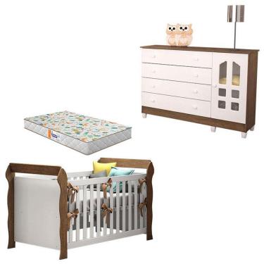 Imagem de Kit Berço Americano e Cômoda Infantil Lara Gran Selena 1 Porta 4 Gavetas MDF MDP 154 cm Branco Carolina Baby