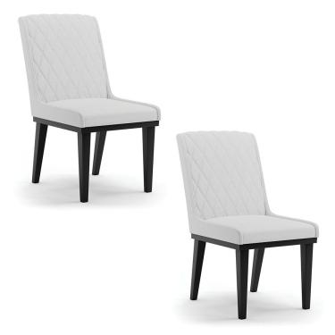 Imagem de Cadeira Sala De Jantar Base Madeira Preto Kit 2 Sofia Linho Cinza A05 D03 - D'rossi