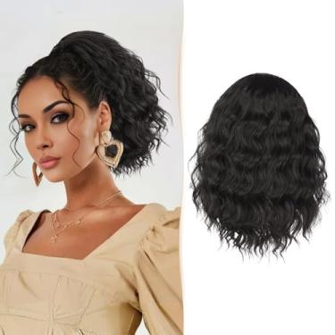 Imagem de Sidaila Extensão De Rabo Cavalo, 8" Cacheado Com Cordão, Extensões Cabelo Curto, Rabos Cavalo Falsos Ondulados, Clipe, Sintético Para Mulheres - Preto E Marrom