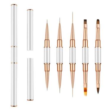 Imagem de HYLMMDA Conjunto De 5 Peças Pincéis Para Arte Em Unhas, Esmalte Gel Profissional Ponta Dupla, Ferramentas Pintura, Pincel Delineador (5/7/9/11/15/20 Mm) Detalhes Linhas Longas, Ombré, Desenho (Branc