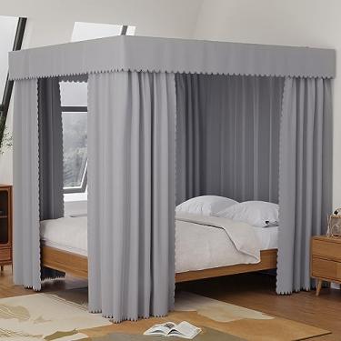 Imagem de Kmhesvi Cortinas De Cama Com Dossel Cinza - 4 Postes Canto, Solteiro, Para Decoração Quarto Meninas Adultas (Cinza, Solteiro)