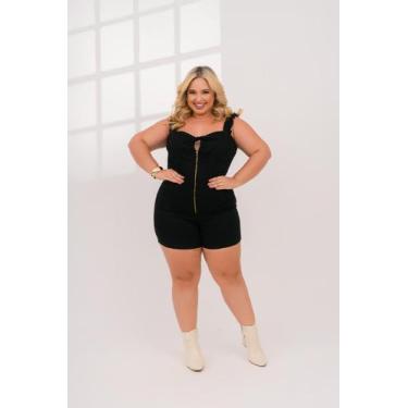 Imagem de Macaquinho ziper plus size preto jeans laycra - BERILO JEANS, 52, Pret