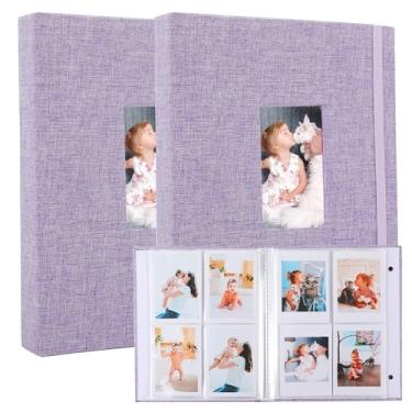 Imagem de Ayorasly Pacote Com 2 Álbuns De Fotos Polaroid, Cada Um Capacidade Para 280 Fotos, Livros Memórias Roxos × 3 Capa Linho E Janela Exibição, Ótimo Crescimento Bebês Em Viagens Casamento