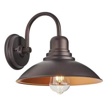 Imagem de FLALINKO Luminária De Celeiro Estilo Pescoço Ganso Bronze, Iluminação Rústica Fazenda, Para Penteadeira Interna Com Soquete E26, Arandela Redonda Área Externa, Casa, Quarto, Garagem E Banheiro