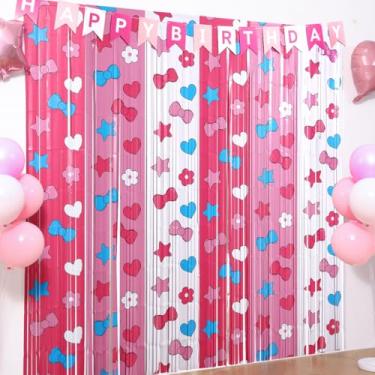Imagem de Adorável kit de decoração de festa de gato Kawaii com 15 balões - pacote com 2 cortinas de franja de alumínio de 1 x 2 m, arcos de cabine de fotos, decoração de quarto de suprimentos de festa de