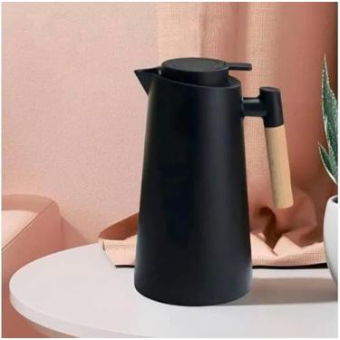 Imagem de Garrafa Termica Jarra Inox Cafe Cha 1 Litro Cabo Madeira Cores Variadas (Preta)
