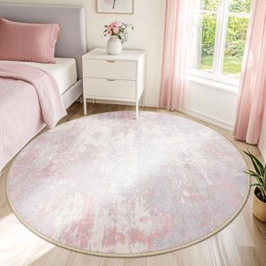 Imagem de RELEANY Tapetes laváveis de 1,8 m, antiderrapante, moderno, abstrato, macio para sala de estar, entrada, quarto, berçário, estampa estampada, cinza e rosa