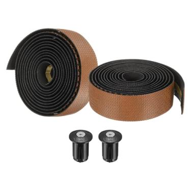 Imagem de PATIKIL Fita de guiador de bicicleta de EVA PU, 1 par de fita macia para barra de bicicleta, tamanho único com plugues de extremidade e costas adesivas para dobrar ciclismo de estrada, marrom