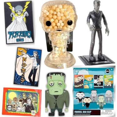 Imagem de The Bride & Monster Universal Horror Figure Bundled with Bride Terror Character Pin! + Frankenstein Action Bendable + Classic 3D Dracula Magnet! + Creature Trading Cards 4-Items