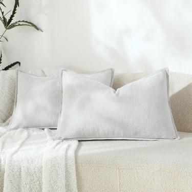 Imagem de Stellhome Conjunto de 2 capas de almofada de chenille texturizadas, decorativas, supermacias, de veludo, para sofá, quarto, sala de estar, 30 x 50 cm, cinza claro