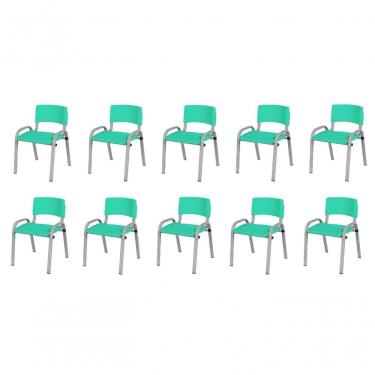 Imagem de Kit 10 Cadeira Iso Infantil Creche, Escola Base Cinza Verde água