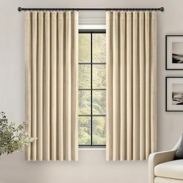 Imagem de ANRODUO Cortinas de veludo bege 113 cm de comprimento, blecaute, isolamento térmico, à prova de som, cortinas de escurecimento de quarto, cortinas de janela plissadas para quarto, sala de estar, 106 x