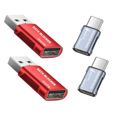 Imagem de Bloqueador de dados, bloqueador de dados USB A para A e USB C para C, protege contra suco, 100% garantido, evita ataque de hackers, suporta carregamento rápido e seguro até 20V/4A (vermelho, cinza 4)
