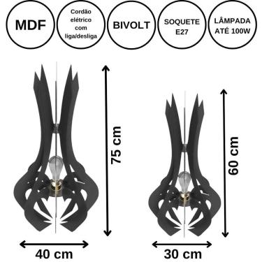 Imagem de Luminária De Chão Mdf Holambra Preto - kit Com 2 - 75x40cm E 60x30cm