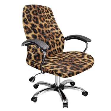 Imagem de Fiqyvagox Capa de cadeira de escritório antipoeira com estampa de leopardo de pele elástica e confortável, capa de assento para cadeira de mesa de computador, resistente a manchas, removível, G