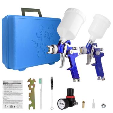 Imagem de Colodsuhey Conjunto De Pistola Pulverização Gravidade Hvlp, Kit Com 2 Pistolas Pintura, Pintura Automotiva 0,8 Mm 125 Ml E 1,4 600 Regulador Pressão Ar Trava, Para Móveis, Carros, Cercas Modelismo (