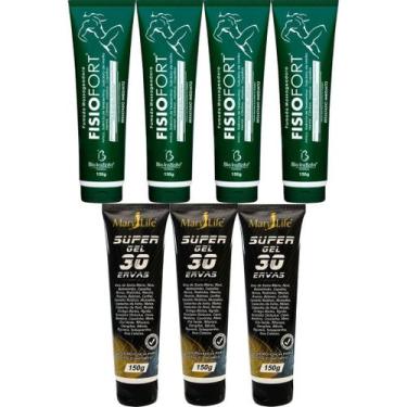 Imagem de Kit 4 Pomada Massageadora Fisiofort 150g + 3 Super Gel 30 Ervas 150g -
