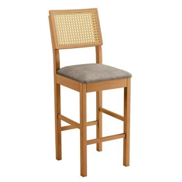 Imagem de Banqueta Jade 03 Madeira Maciça Jcm Encosto Rattan Verona Grafite