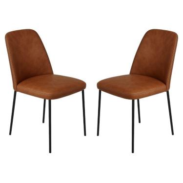 Imagem de Conjunto 2 Cadeiras Londres Couro Caramelo Metal Preto