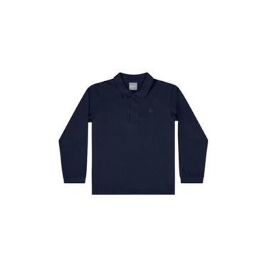 Imagem de Camisa Polo Manga Longa Básica para Menino Quimby, Azul marinho, 6