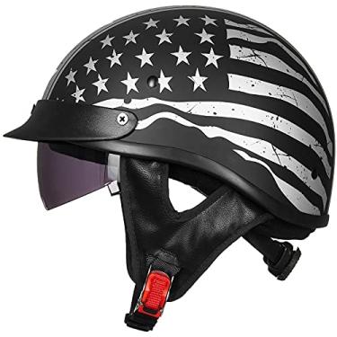 Imagem de ILM meio capacete de motocicleta aberta face sol viseira fivela de liberação rápida aprovado pelo DOT ciclismo motocross ternos masculino feminino (M, bandeira patriótica)