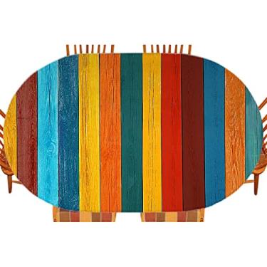 Imagem de Toalha de mesa oval de madeira, estampa de textura de prancha de madeira, para jantar na cozinha, festa, férias, Natal, buffet, serve para mesa de 122 x 182 cm
