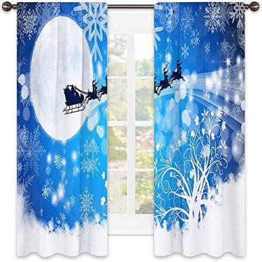Imagem de Cortinas blackout para quarto de Natal, estampa de estilo natalino, cortinas blackout com absorção de som para sala de jantar/decoração de festa, L 132 x C 150 cm