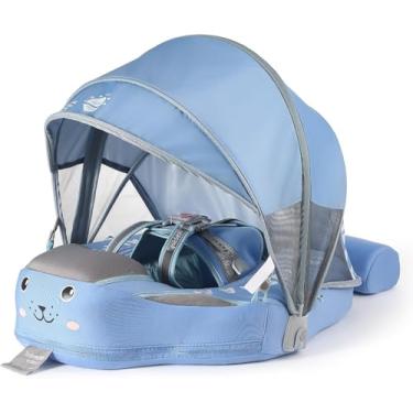 Imagem de 2025 Mambobaby Float with UPF 50+ Sun Protection Canopy Big Buoyancy Non-Inflatable Solid Baby Swim Pool Float for Ages 3-24 Months(Baby Blue)
