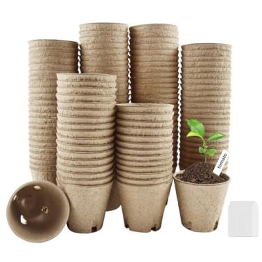 Imagem de DOOPP Pacote com 130 potes de turfa para mudas de 8 cm, iniciadores de sementes biodegradáveis com orifícios de drenagem para cultivo de plantas internas e externas