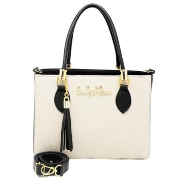 Imagem de Bolsa Feminina Tiracolo Transversal de Couro Sintético Pequena 26cm – Elegante, Casual e Executiva, com Alça Regulável (BRANCO PRETO)
