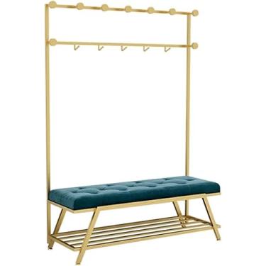 Imagem de Árvore De Entrada 3 Em 1 Com Prateleiras De Armazenamento Cabideiro De Entrada Industrial Com Ganchos De Banco De Sapatos Para Quarto Montagem Robusta E Fácil, Blue B, 120x35x175cm