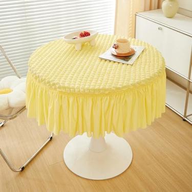Imagem de Round Tablecloth with Skirt, Stretchy Fitted Table Covers Wrinkle Resistant Polyester Table Cover with Pleated Ruffle Skirt for Party, Wedding and Banquet Decoration(Yellow,60cm(24in))