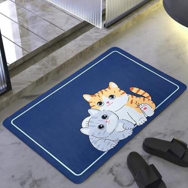 Imagem de Tapete De Banheiro Quadrado Absorve Água Antiderrapante Secagem Rápida 38x58cm (GATOS)