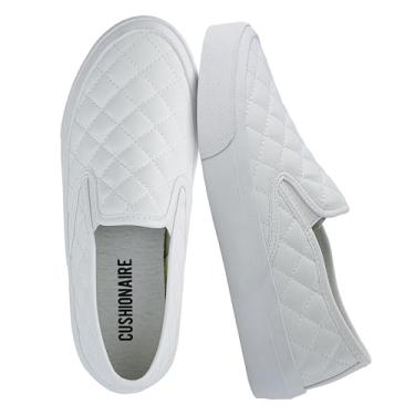Imagem de CUSHIONAIRE Faze Tênis feminino acolchoado sem cadarço – Sapato casual de couro sintético com palmilha de espuma viscoelástica e sola de borracha, Branco, 35