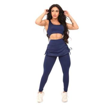 Imagem de Conjunto Feminino Vih Triny Top e Legging Saia Repuxada Moda Fitness, 