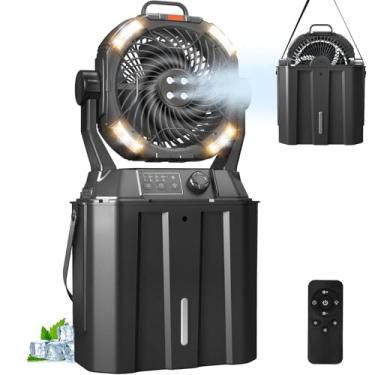 Imagem de HIMONI Ventilador de nebulização portátil - balde de 9L, ventilador de pátio/acampamento de 25,4 cm, ventilador de chão alimentado por bateria recarregável USB de 20000 mAh com tanque de água de 9L