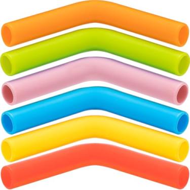Imagem de STSTR 6 peças de pontas de palha de silicone coloridas, capas de palha reutilizáveis de grau alimentício de 5/40.6 cm, pontas de cotovelo flexíveis para canudos de aço inoxidável/metal