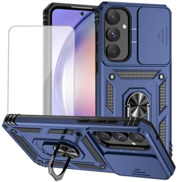 Imagem de Yodueiv Capa para Galaxy A55 5G, capa para SamsungA55 SM-A556U com protetor de tela de vidro temperado e capa de câmera deslizante, anel magnético suporte de carro capa protetora para Samsung Galaxy