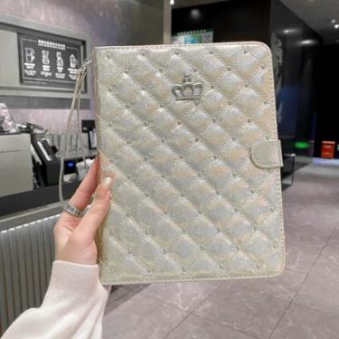 Imagem de Capa para iPad 10ª geração de 10 polegadas 2022, capa com suporte de coroa de couro sintético brilhante com glitter e suporte para Apple Pencil integrado e vários ângulos de visão despertar/hibernar