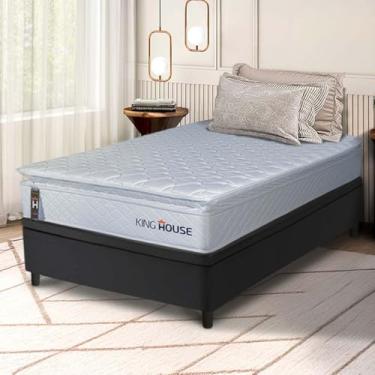 Imagem de Conjunto Box Baú Preto Luanda Branco Espuma D28 Solteiro 88x188x69 - King House