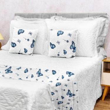 Imagem de Kit Decoração Peseira 3 Pçs Solteiro Piquet Luxo Cama Posta (BORBOLETA AZUL)