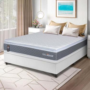 Imagem de Conjunto Box Baú Branco Luanda Cinza Espuma D28 Casal 138x188x69 - King House