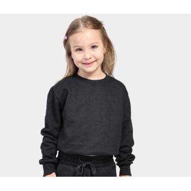 Imagem de Blusa Moletom Infantil Sem Capuz Gola Careca - Tech Malhas, Preto, 06