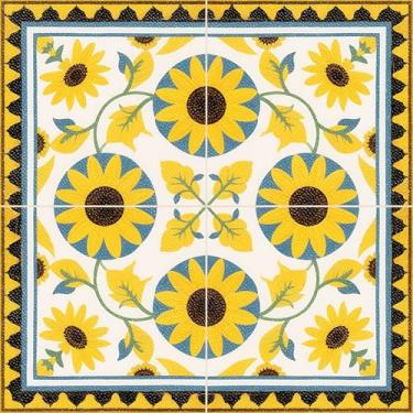 Imagem de HOMETITUTE 10 peças de azulejos de girassol azul e amarelo de 30,5 x 30,5 cm, destacam e colam adesivos removíveis para pisos de vinil faça-você-mesmo para cozinha, banheiro, sala de estar, entrada