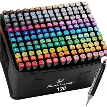 Imagem de Caneta Marcadora De Ponta Dupla Canetinha Marcador para Colorir Desenho Professional, Pontas Duplas, Codificados por Cores, Segurança Garantida Aquarela Material Escolar e Escritório (120 CORES)