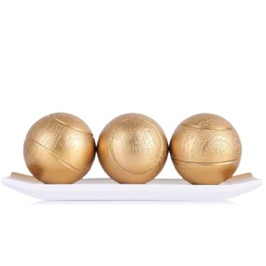 Imagem de Conjunto de pequenas bandejas decorativas e esferas, bolas decorativas douradas com tigelas de centro para mesa de centro, sala de estar, suporte de TV, decoração de peças centrais para mesa, centro