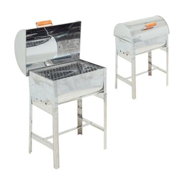 Imagem de Churrasqueira Mini A Bafo Inox Com Tampa E Alça De Madeira -