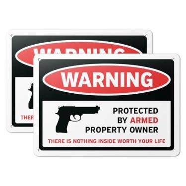 Imagem de 101SignCity Placa de segurança "Warning, Protected By Armed Property Owner, There Is Nothing Inside Worth Your Life" para residências e propriedades privadas - alumínio de 25,4 x 17,8 cm, pacote com 2