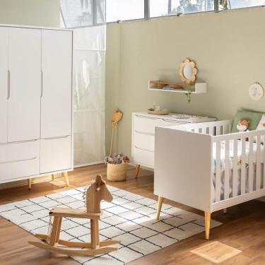 Imagem de Kit Quarto Infantil Theo com Pés Retrô Natural - Berço + Cômoda 6 Gave
